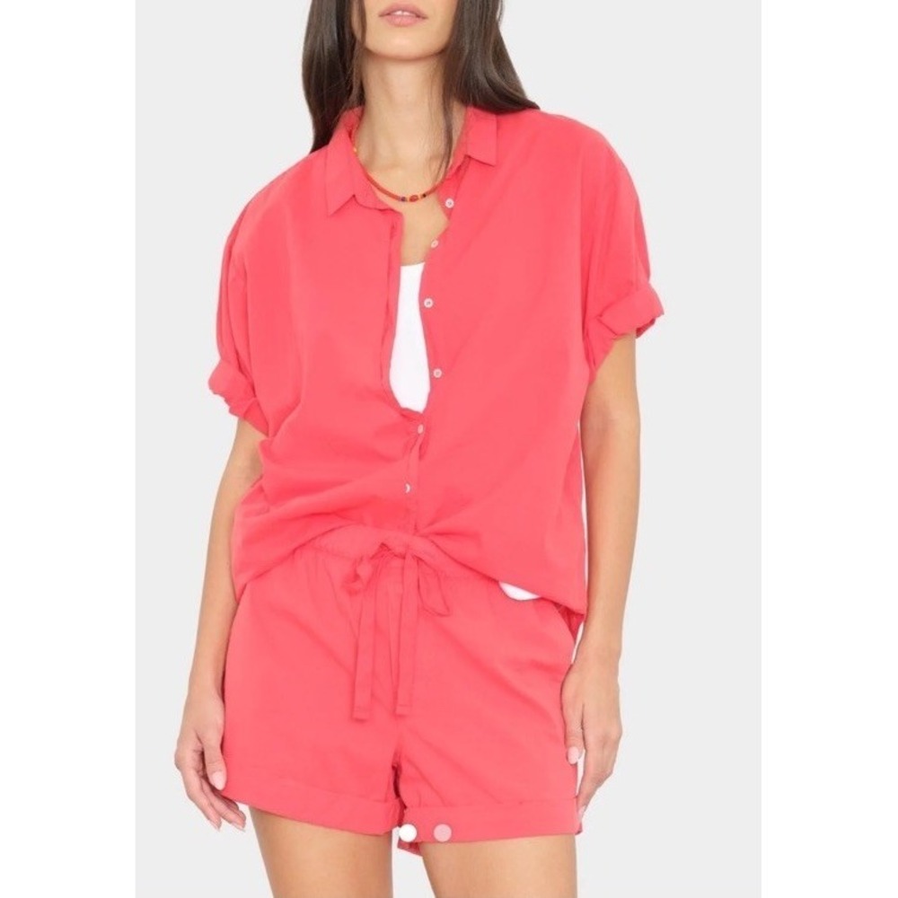 Xirena Channing Shirt In Red Sky 100% Cotton Relaxed Breezy Coastal Preppy Med